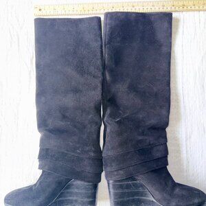 Stuart Weitzman Black Suede Knee-High Wedge Boots | Size 6M
